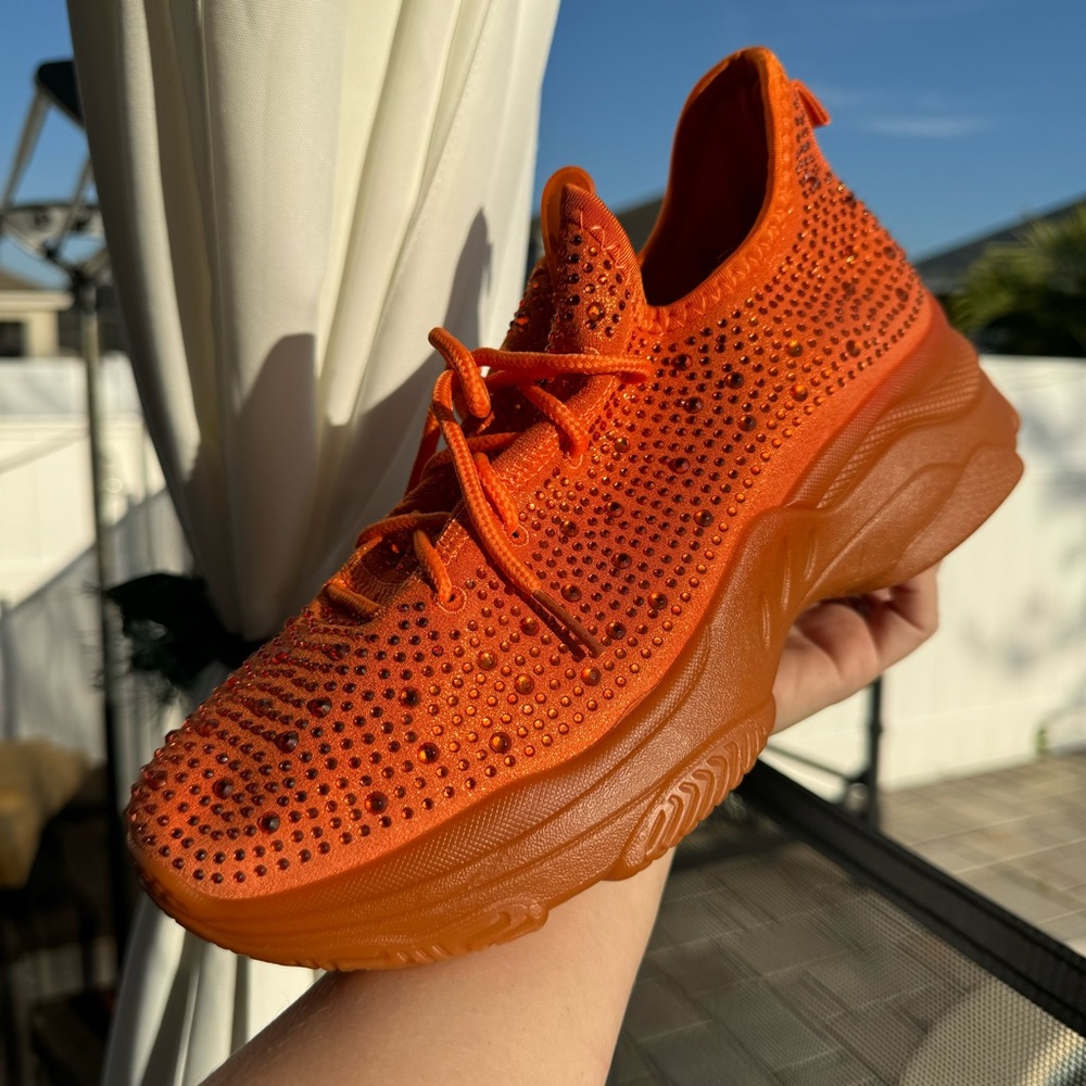 Bebe sport bright orange rhinestone sneakers
